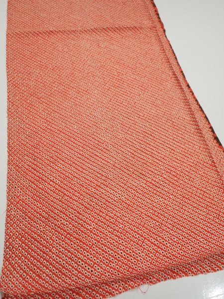 Photo3: 3C01z50  Japanese Kimono Silk  FABRIC Shibori Orange-Red 40.6x15.0 (3)