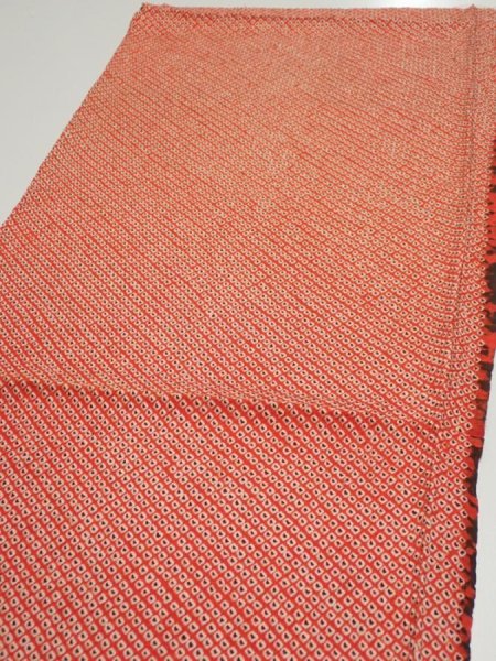 Photo4: 3C01z50  Japanese Kimono Silk  FABRIC Shibori Orange-Red 40.6x15.0 (4)