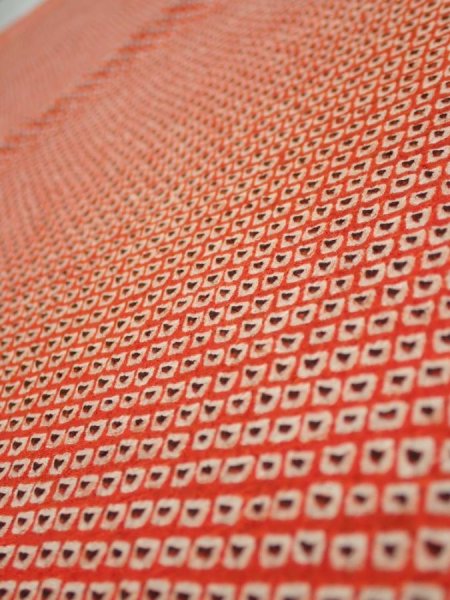 Photo1: 3C02z50  Japanese Kimono Silk  FABRIC Shibori Orange-Red 41.3x15.0 (1)