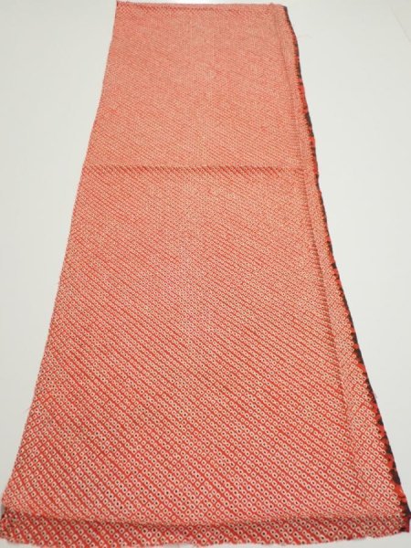 Photo5: 3C02z50  Japanese Kimono Silk  FABRIC Shibori Orange-Red 41.3x15.0 (5)