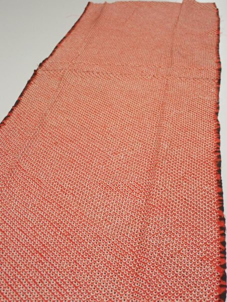 Photo4: 3C03z90  Japanese Kimono Silk  FABRIC Shibori Orange-Red 67.7x15.0 (4)