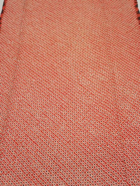 Photo2: 3C04z90  Japanese Kimono Silk  FABRIC Shibori Orange-Red 70.1x15.0 (2)