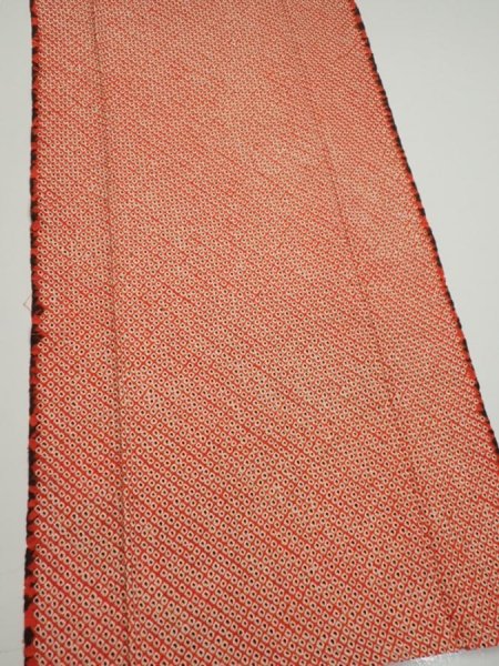 Photo3: 3C04z90  Japanese Kimono Silk  FABRIC Shibori Orange-Red 70.1x15.0 (3)