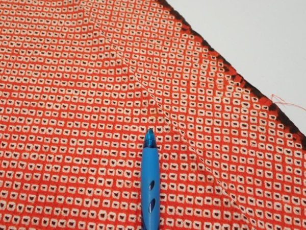 Photo6: 3C04z90  Japanese Kimono Silk  FABRIC Shibori Orange-Red 70.1x15.0 (6)