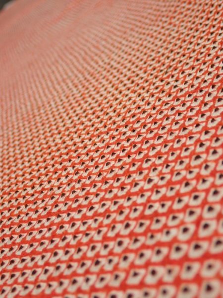 Photo1: 3C05z90  Japanese Kimono Silk  FABRIC Shibori Orange-Red 70.1x15.0 (1)