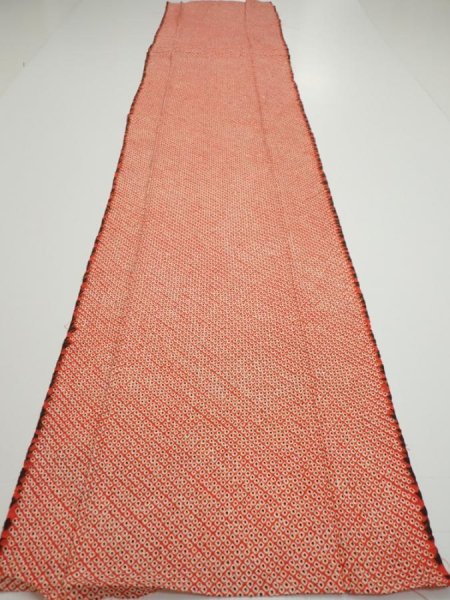 Photo5: 3C05z90  Japanese Kimono Silk  FABRIC Shibori Orange-Red 70.1x15.0 (5)