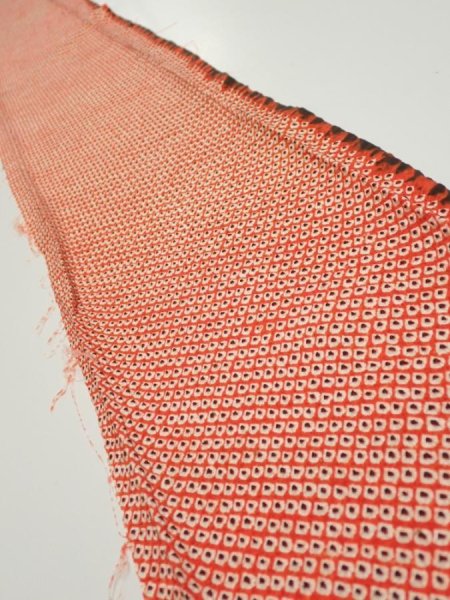 Photo1: 3C07z40  Japanese Kimono Silk  FABRIC Shibori Orange-Red 62.2x7.7 (1)