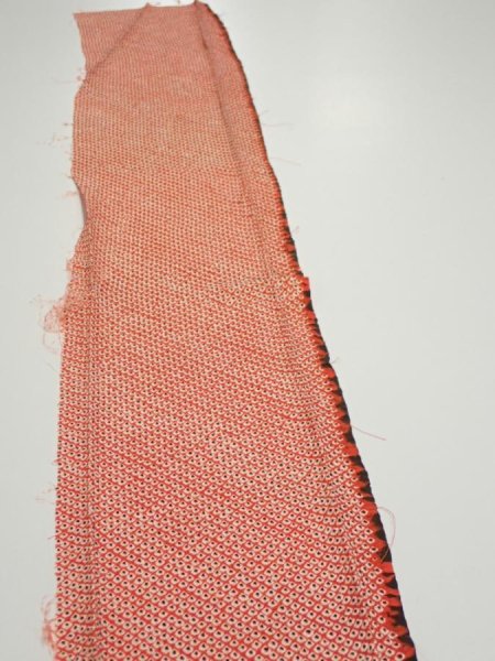 Photo3: 3C07z40  Japanese Kimono Silk  FABRIC Shibori Orange-Red 62.2x7.7 (3)