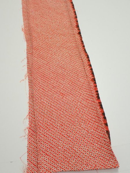 Photo2: 3C08z40  Japanese Kimono Silk  FABRIC Shibori Orange-Red 62.2x7.9 (2)