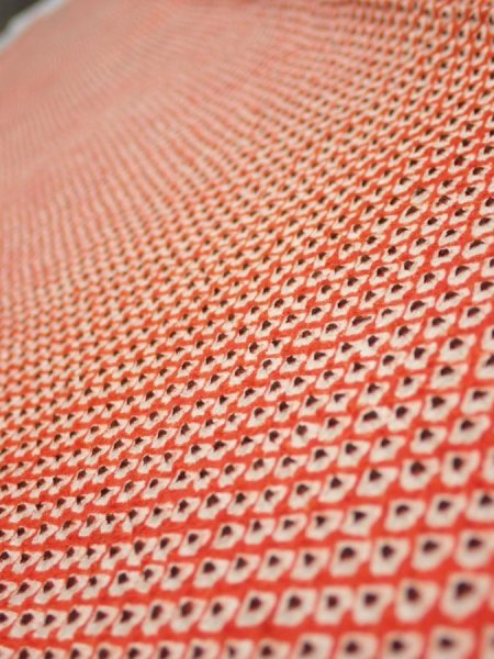Photo4: 3C08z40  Japanese Kimono Silk  FABRIC Shibori Orange-Red 62.2x7.9 (4)