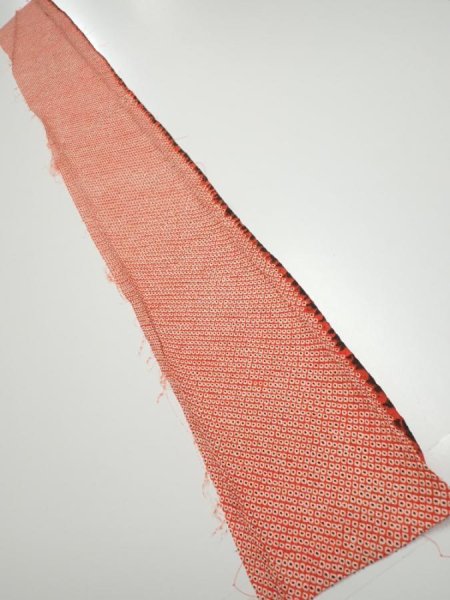 Photo5: 3C08z40  Japanese Kimono Silk  FABRIC Shibori Orange-Red 62.2x7.9 (5)
