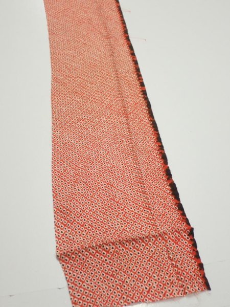 Photo2: 3C09z50  Japanese Kimono Silk  FABRIC Shibori Orange-Red 82.7x6.9 (2)