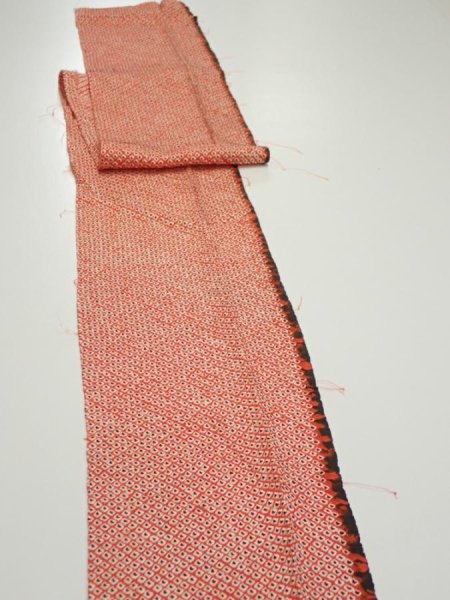 Photo3: 3C09z50  Japanese Kimono Silk  FABRIC Shibori Orange-Red 82.7x6.9 (3)