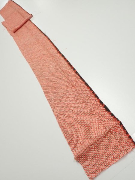 Photo4: 3C09z50  Japanese Kimono Silk  FABRIC Shibori Orange-Red 82.7x6.9 (4)