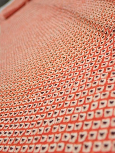 Photo5: 3C09z50  Japanese Kimono Silk  FABRIC Shibori Orange-Red 82.7x6.9 (5)