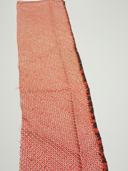 Photo3: 3C10z30  Japanese Kimono Silk  FABRIC Shibori Orange-Red 38.6x6.9 (3)