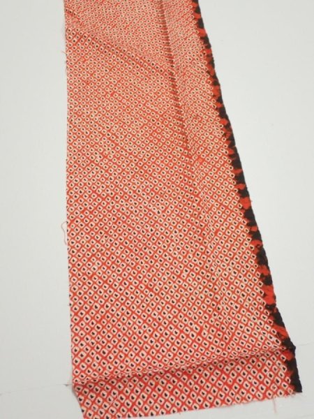 Photo4: 3C10z30  Japanese Kimono Silk  FABRIC Shibori Orange-Red 38.6x6.9 (4)