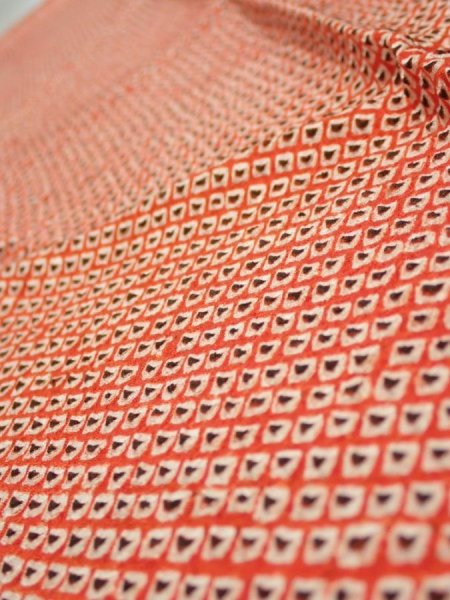 Photo5: 3C10z30  Japanese Kimono Silk  FABRIC Shibori Orange-Red 38.6x6.9 (5)