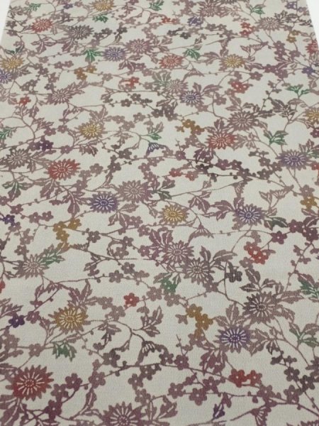 Photo1: 3C01z70  Japanese Kimono Crepe Silk  FABRIC Flowers Gray 42.5x14.4 (1)