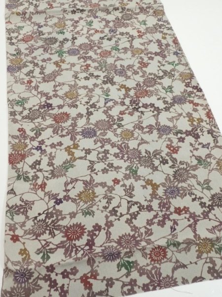 Photo2: 3C01z70  Japanese Kimono Crepe Silk  FABRIC Flowers Gray 42.5x14.4 (2)