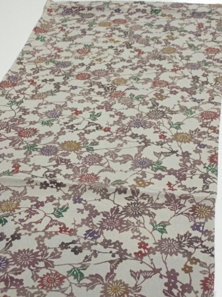 Photo3: 3C01z70  Japanese Kimono Crepe Silk  FABRIC Flowers Gray 42.5x14.4 (3)