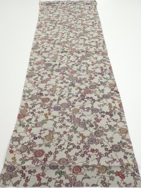 Photo5: 3C01z70  Japanese Kimono Crepe Silk  FABRIC Flowers Gray 42.5x14.4 (5)