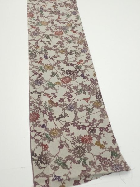 Photo2: 3C07z50  Japanese Kimono Crepe Silk  FABRIC Flowers Gray 60.6x7.5 (2)