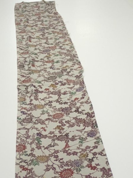Photo3: 3C07z50  Japanese Kimono Crepe Silk  FABRIC Flowers Gray 60.6x7.5 (3)