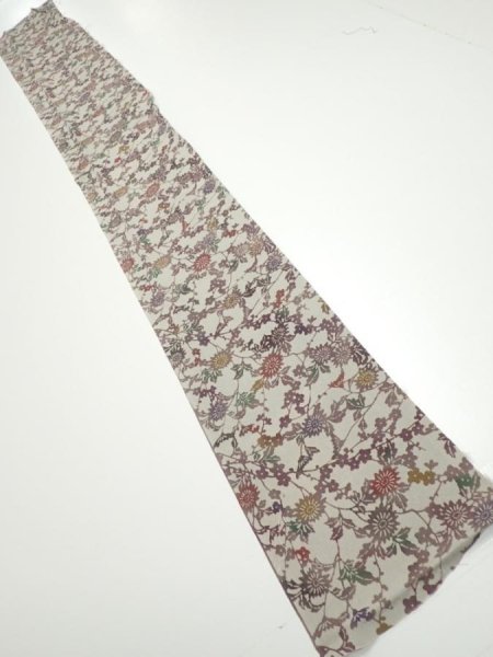 Photo5: 3C07z50  Japanese Kimono Crepe Silk  FABRIC Flowers Gray 60.6x7.5 (5)