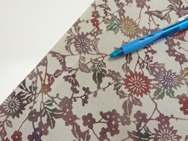 Photo6: 3C07z50  Japanese Kimono Crepe Silk  FABRIC Flowers Gray 60.6x7.5 (6)