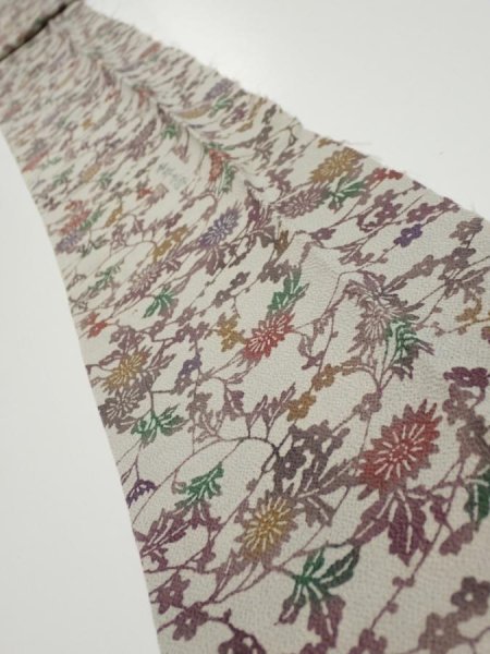 Photo1: 3C09z60  Japanese Kimono Crepe Silk  FABRIC Flowers Gray 84.3x6.7 (1)