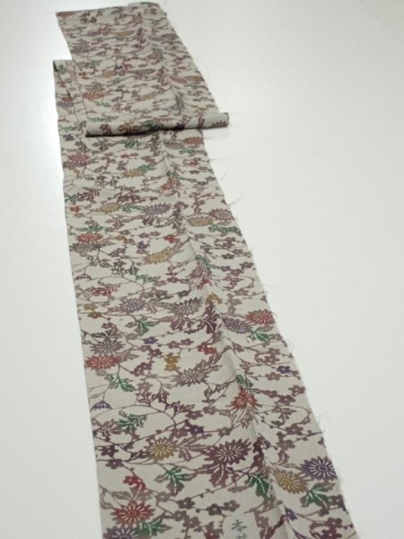 Photo2: 3C09z60  Japanese Kimono Crepe Silk  FABRIC Flowers Gray 84.3x6.7 (2)