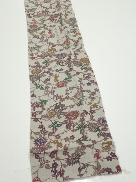 Photo3: 3C09z60  Japanese Kimono Crepe Silk  FABRIC Flowers Gray 84.3x6.7 (3)