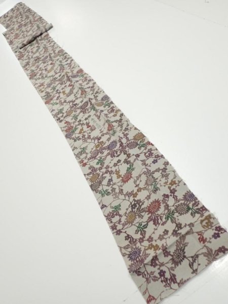 Photo5: 3C09z60  Japanese Kimono Crepe Silk  FABRIC Flowers Gray 84.3x6.7 (5)