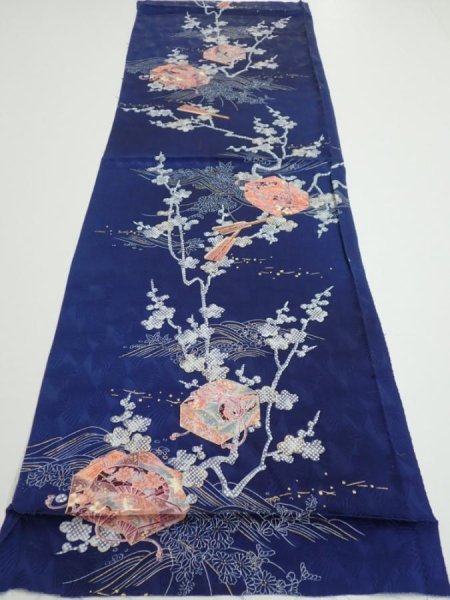 Photo5: 3C02z70  Japanese Kimono Silk  FABRIC Letter box Navy 45.7x14.8 (5)