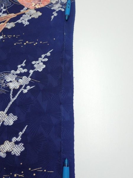 Photo6: 3C02z70  Japanese Kimono Silk  FABRIC Letter box Navy 45.7x14.8 (6)