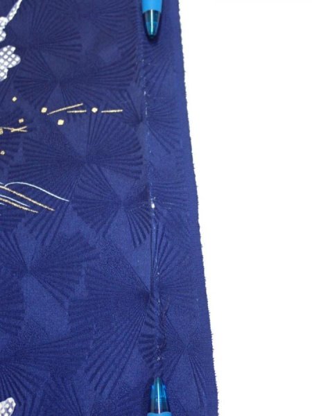 Photo8: 3C02z70  Japanese Kimono Silk  FABRIC Letter box Navy 45.7x14.8 (8)