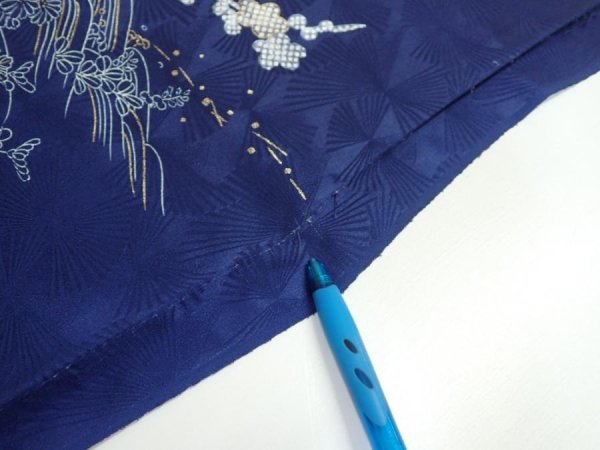 Photo7: 3C03z100  Japanese Kimono Silk  FABRIC Letter box Navy 70.1x14.8 (7)