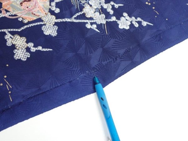 Photo8: 3C03z100  Japanese Kimono Silk  FABRIC Letter box Navy 70.1x14.8 (8)