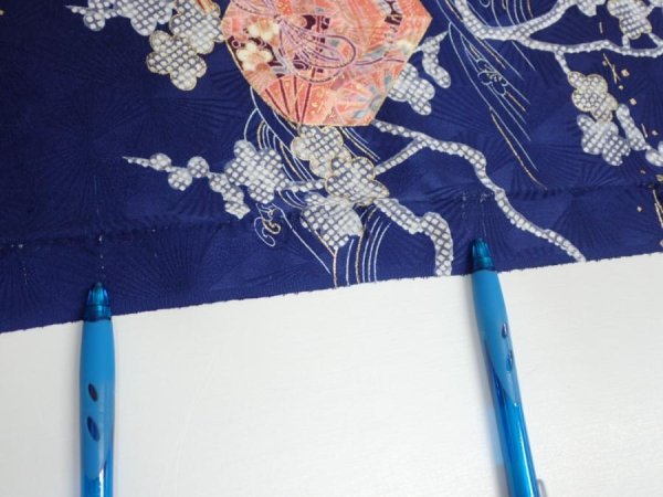 Photo9: 3C03z100  Japanese Kimono Silk  FABRIC Letter box Navy 70.1x14.8 (9)