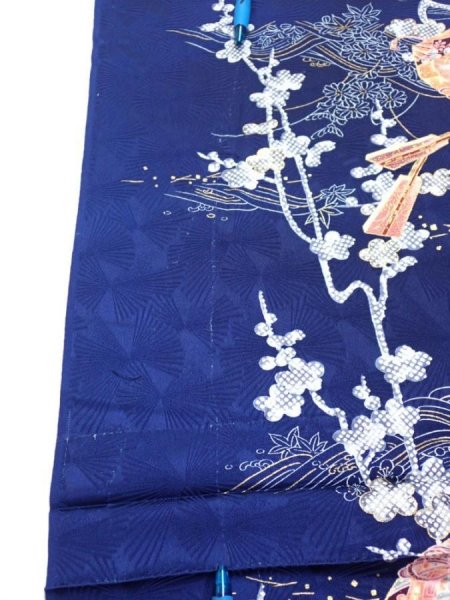 Photo10: 3C03z100  Japanese Kimono Silk  FABRIC Letter box Navy 70.1x14.8 (10)