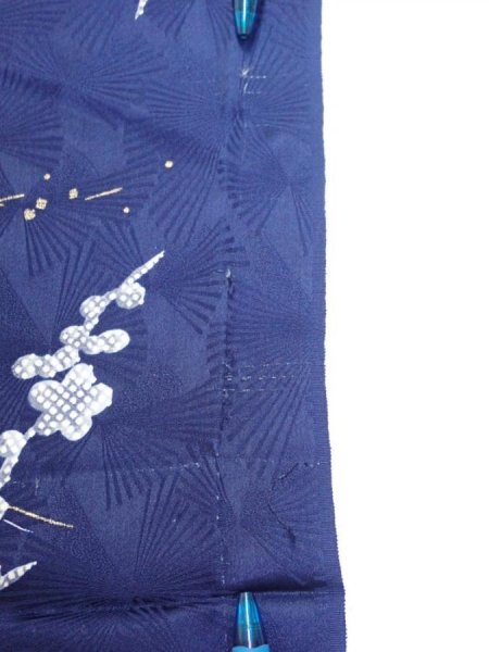 Photo11: 3C03z100  Japanese Kimono Silk  FABRIC Letter box Navy 70.1x14.8 (11)