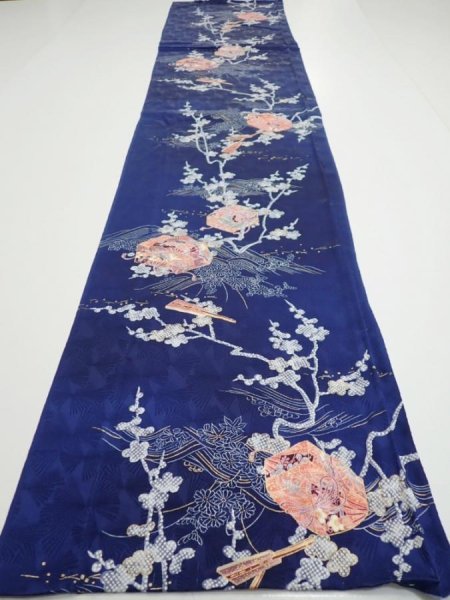 Photo5: 3C04z100  Japanese Kimono Silk  FABRIC Letter box Navy 70.1x14.8 (5)
