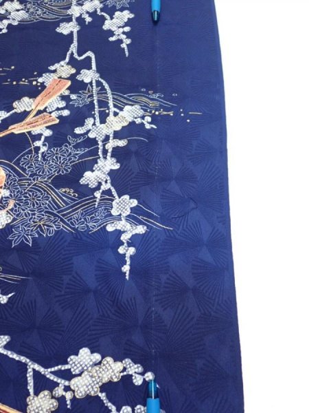 Photo6: 3C04z100  Japanese Kimono Silk  FABRIC Letter box Navy 70.1x14.8 (6)
