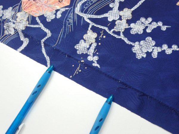 Photo7: 3C04z100  Japanese Kimono Silk  FABRIC Letter box Navy 70.1x14.8 (7)