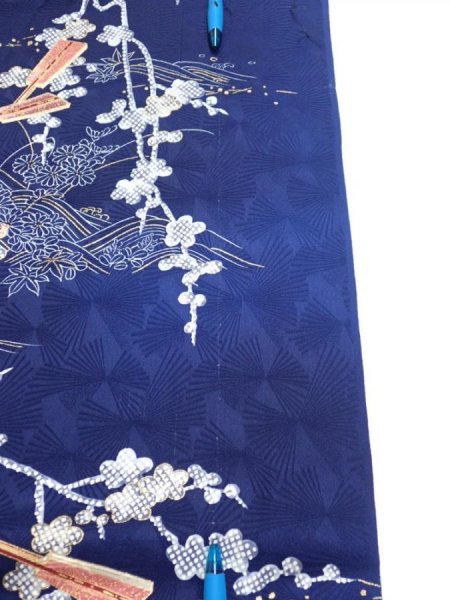 Photo8: 3C04z100  Japanese Kimono Silk  FABRIC Letter box Navy 70.1x14.8 (8)