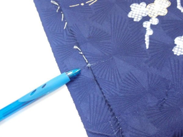 Photo10: 3C04z100  Japanese Kimono Silk  FABRIC Letter box Navy 70.1x14.8 (10)