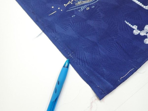 Photo7: 3C05z100  Japanese Kimono Silk  FABRIC Letter box Navy 70.1x14.8 (7)