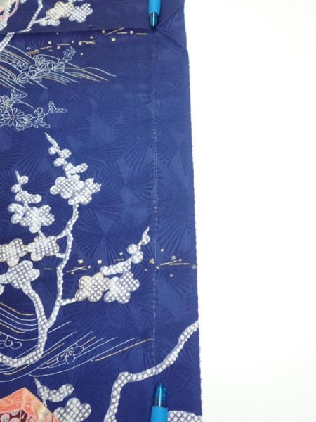 Photo8: 3C05z100  Japanese Kimono Silk  FABRIC Letter box Navy 70.1x14.8 (8)