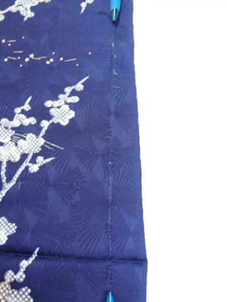 Photo9: 3C05z100  Japanese Kimono Silk  FABRIC Letter box Navy 70.1x14.8 (9)